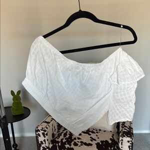 White One Shoulder Eyelet Women's Top